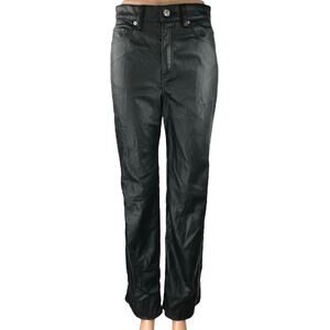 H&M Women's Black Faux Vegan Leather Straight Leg High Rise Trousers Pants Sz 4